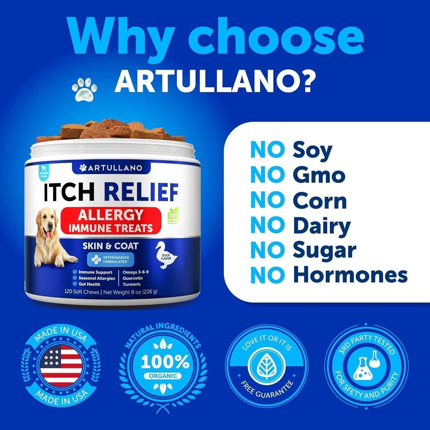 Dog Allergy Relief Chews Itching Skin Relief For Dogs Fish Oil 3 Seasonal Allergies Pills Skin & Coat Anti ItchHot Spots Treatment Canine Immune Health Supplement 120 Soft Treats